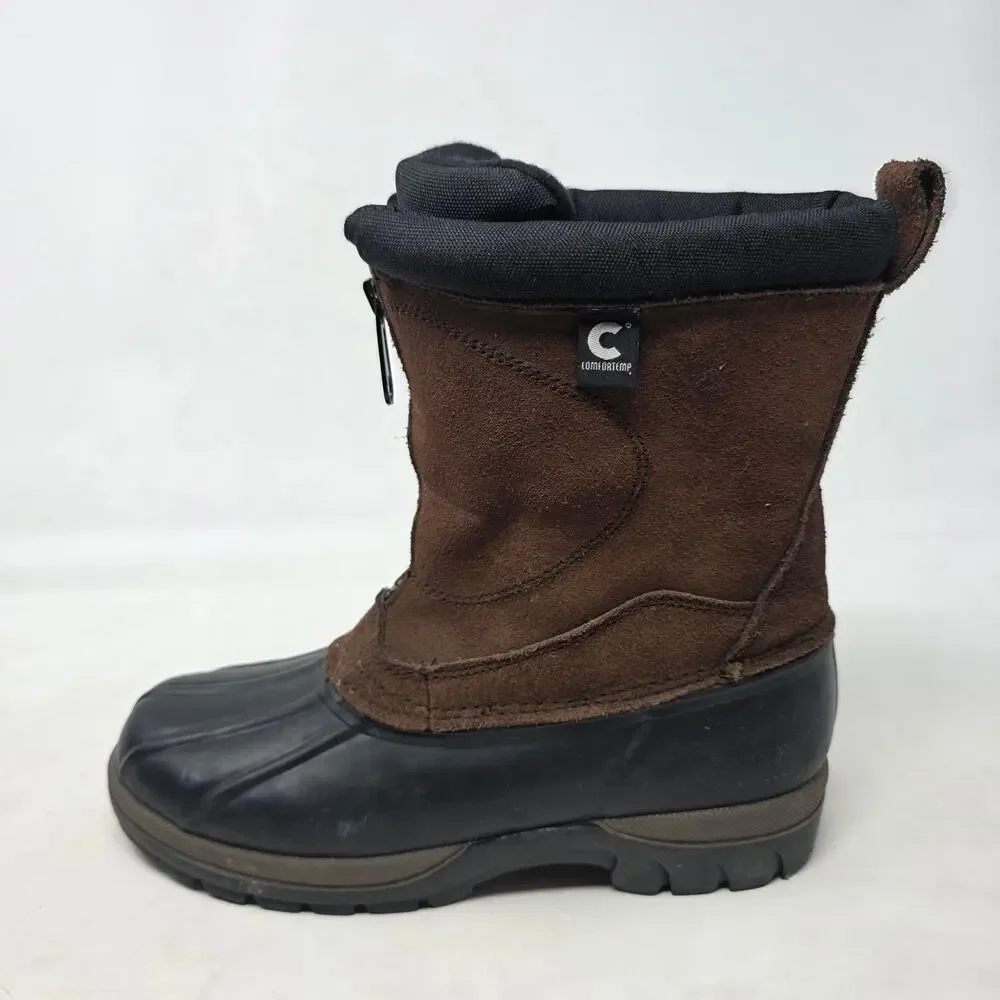ComforTemp Leather Suede Rubber Duck Winter Boots Brown Black Mens 7